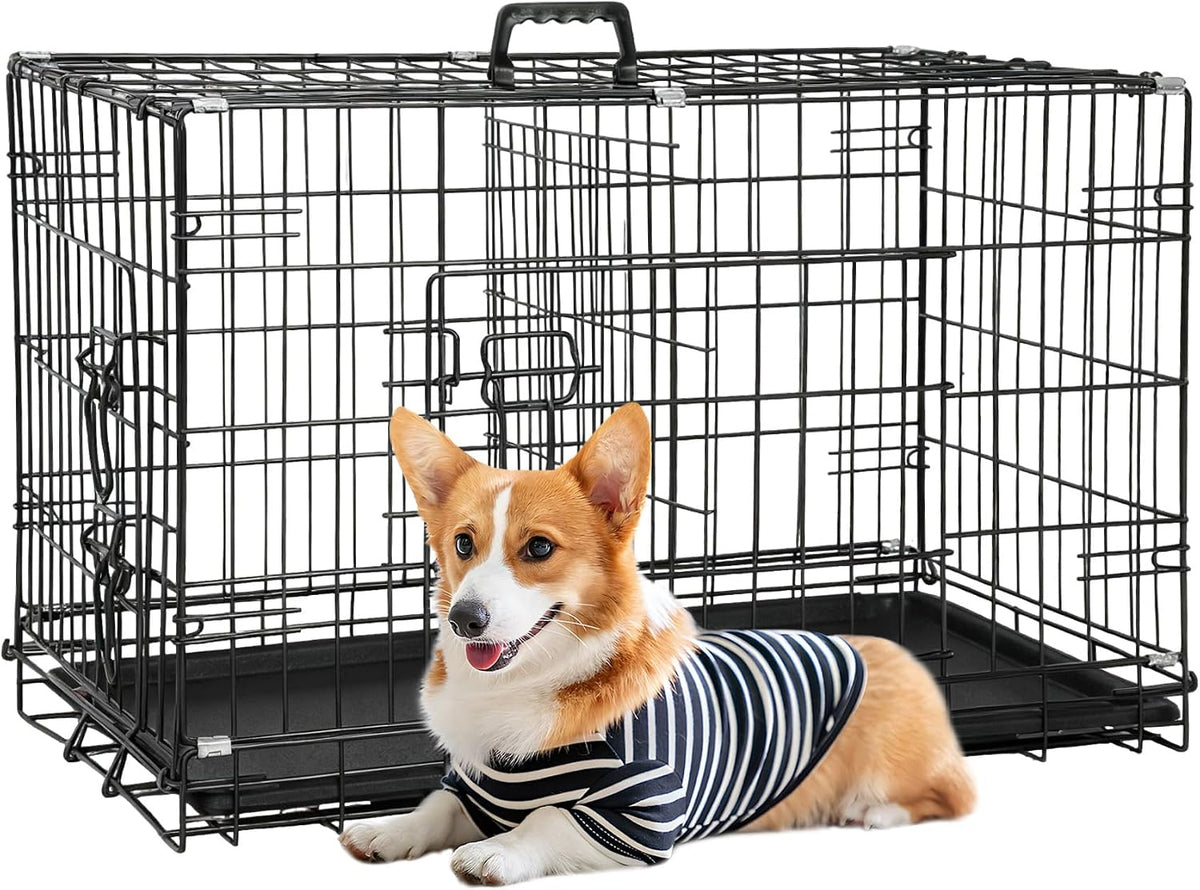 48" Foldable Metal Dog Crate | Dark Black | Cage for XL Dogs