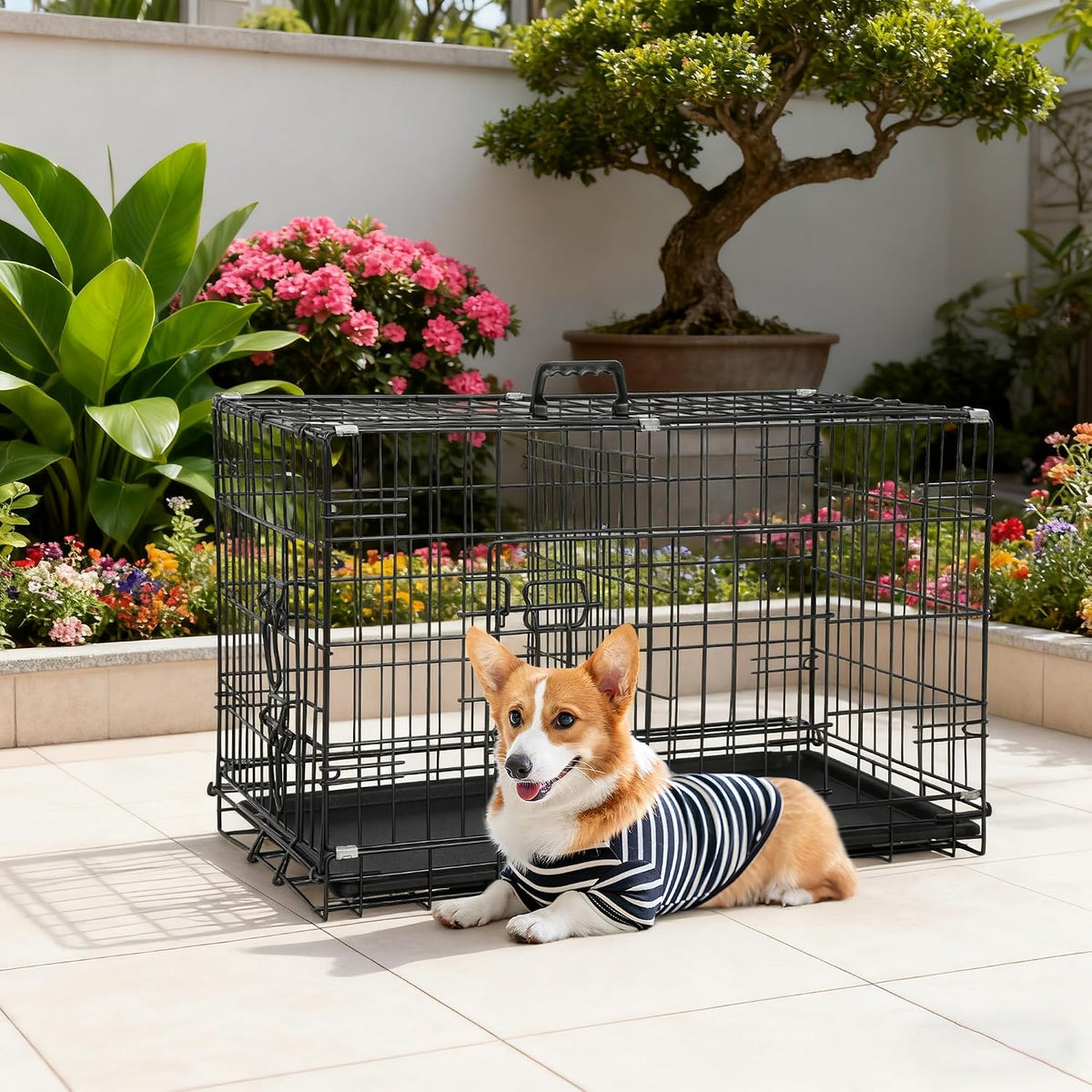 48" Foldable Metal Dog Crate | Dark Black | Cage for XL Dogs
