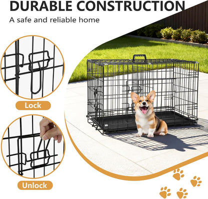 48" Foldable Metal Dog Crate | Dark Black | Cage for XL Dogs