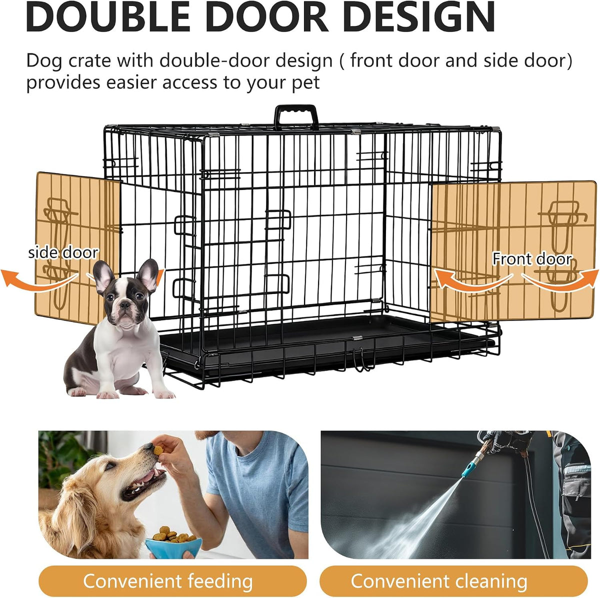 48" Foldable Metal Dog Crate | Dark Black | Cage for XL Dogs