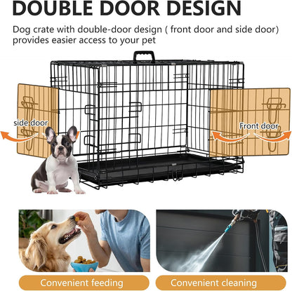 48" Foldable Metal Dog Crate | Dark Black | Cage for XL Dogs