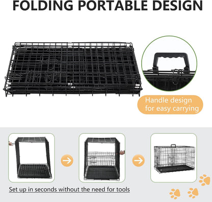 48" Foldable Metal Dog Crate | Dark Black | Cage for XL Dogs