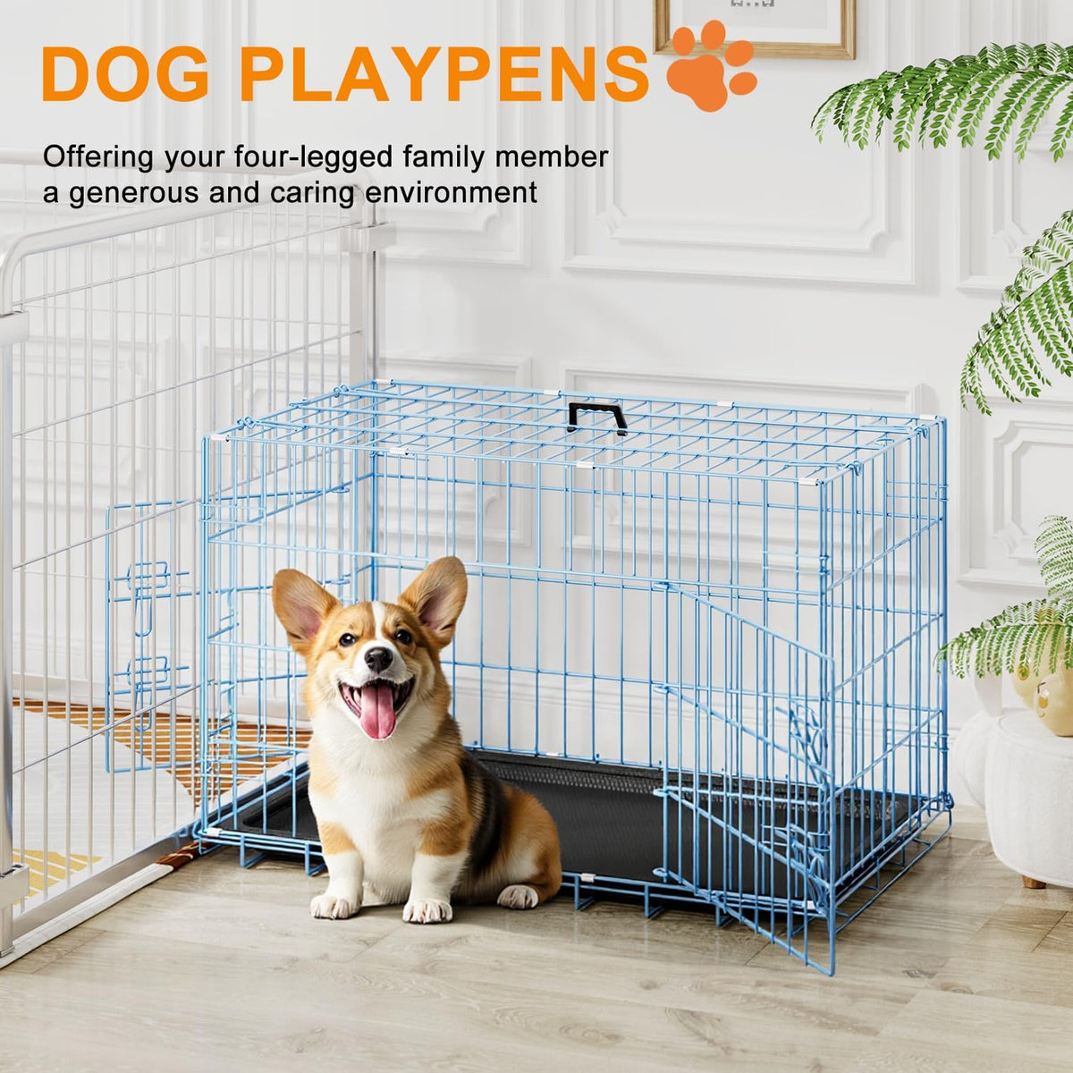 48" Foldable Metal Dog Crate | Dark Black | Cage for XL Dogs