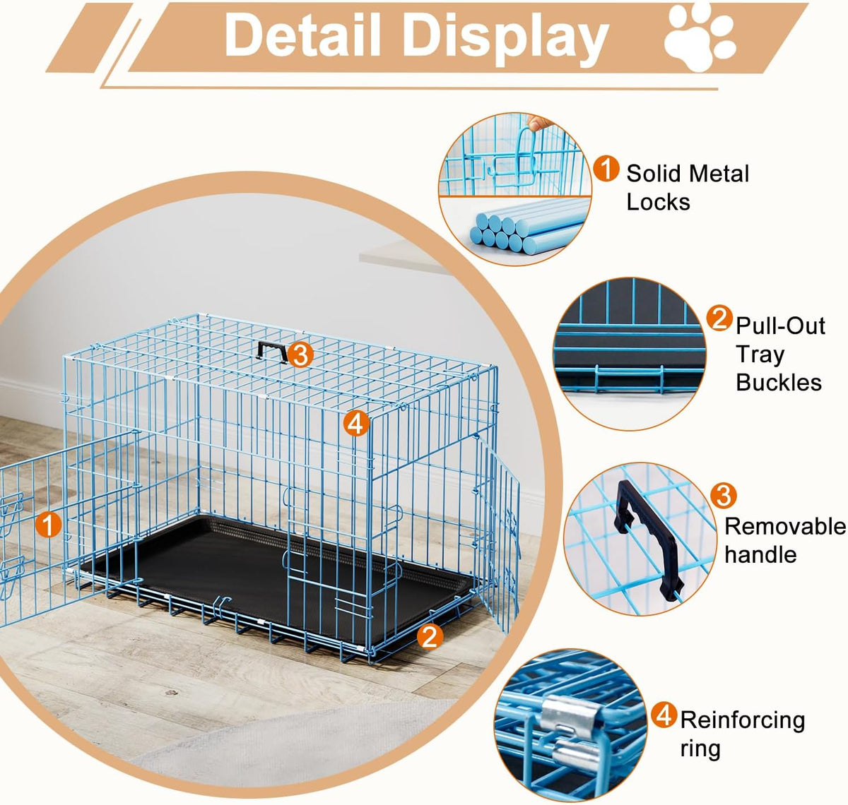 48" Foldable Metal Dog Crate | Dark Black | Cage for XL Dogs