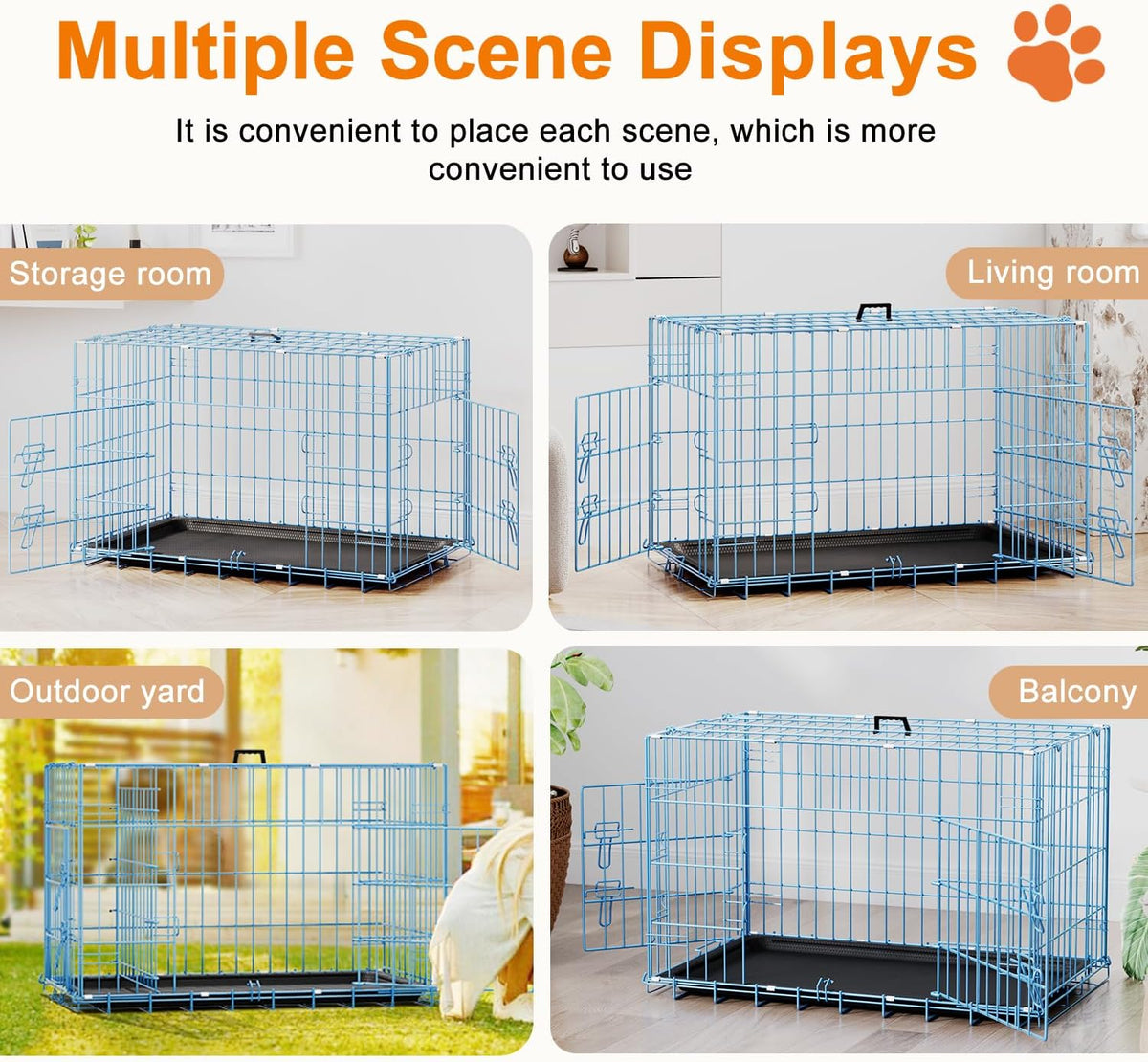 48" Foldable Metal Dog Crate | Dark Black | Cage for XL Dogs
