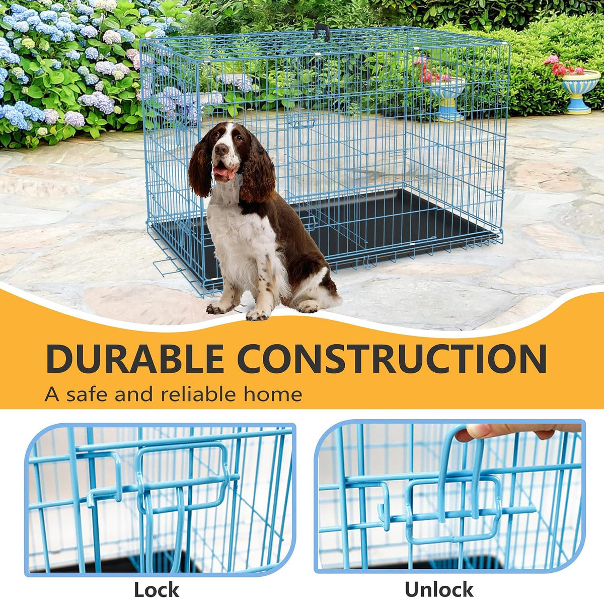 48" Foldable Metal Dog Crate | Dark Black | Cage for XL Dogs