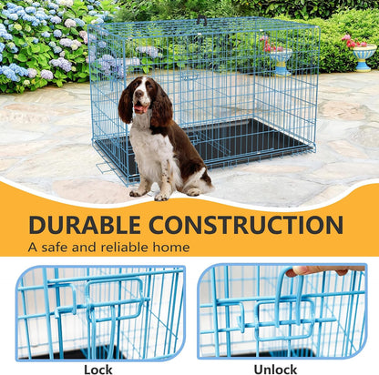 48" Foldable Metal Dog Crate | Dark Black | Cage for XL Dogs
