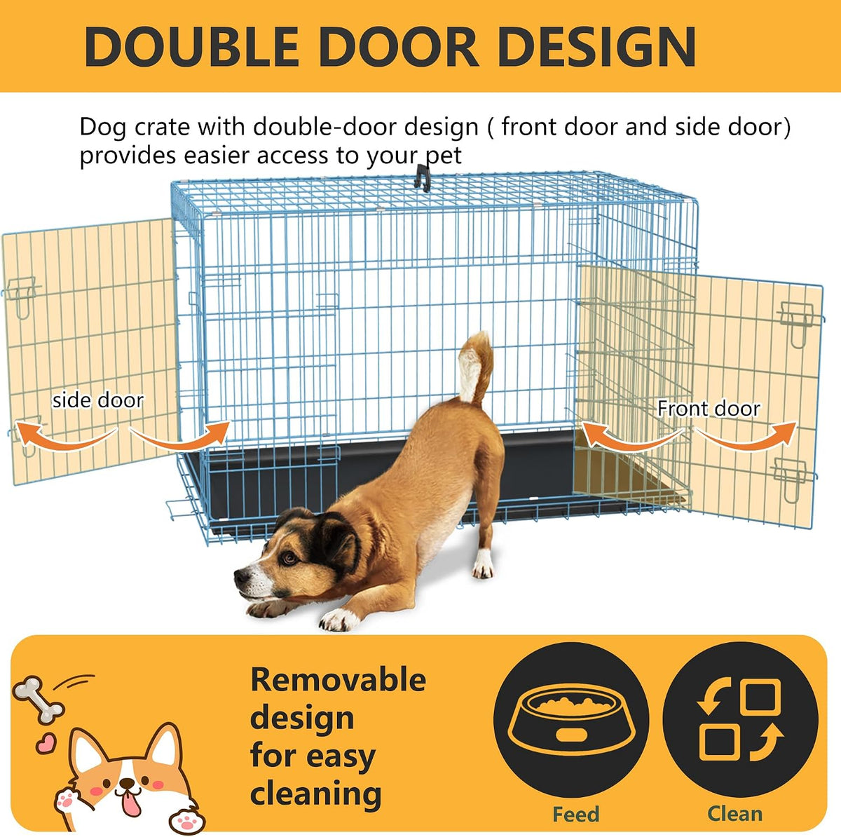 48" Foldable Metal Dog Crate | Dark Black | Cage for XL Dogs