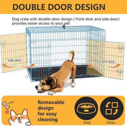 48" Foldable Metal Dog Crate | Dark Black | Cage for XL Dogs