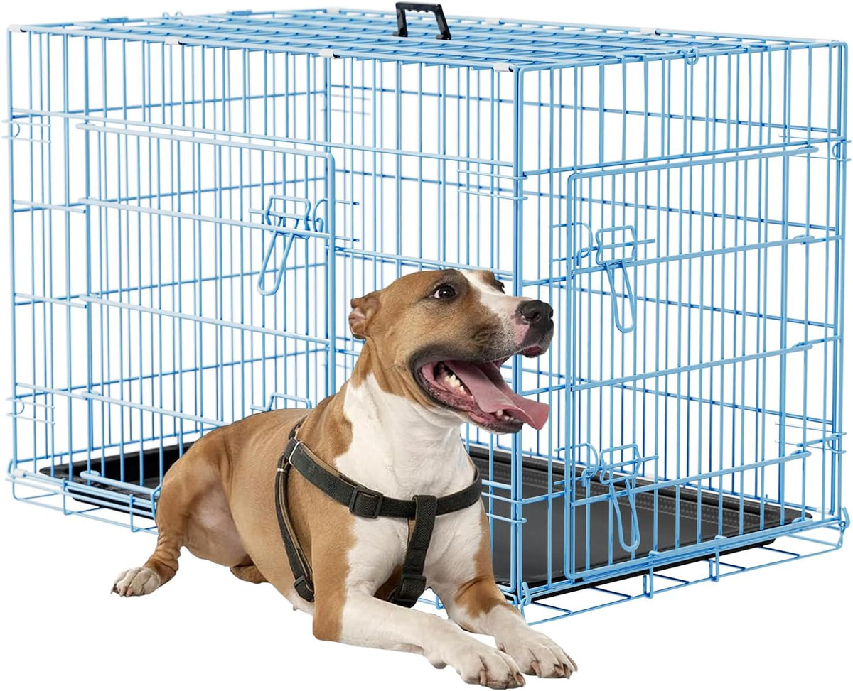 48" Foldable Metal Dog Crate | Dark Black | Cage for XL Dogs