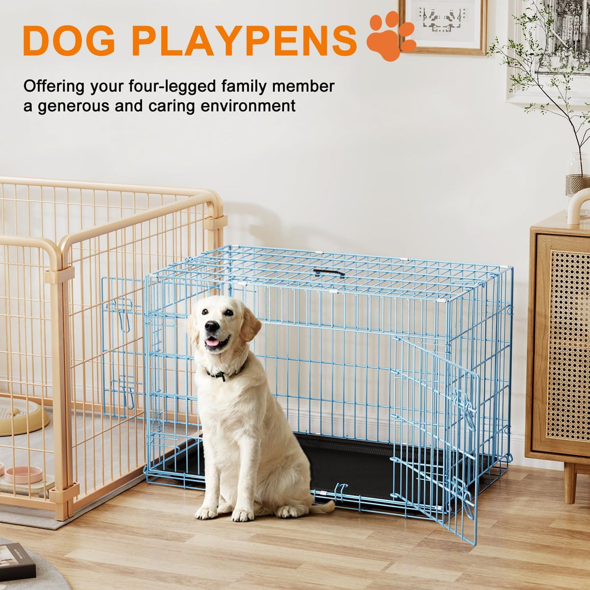 48" Foldable Metal Dog Crate | Dark Black | Cage for XL Dogs