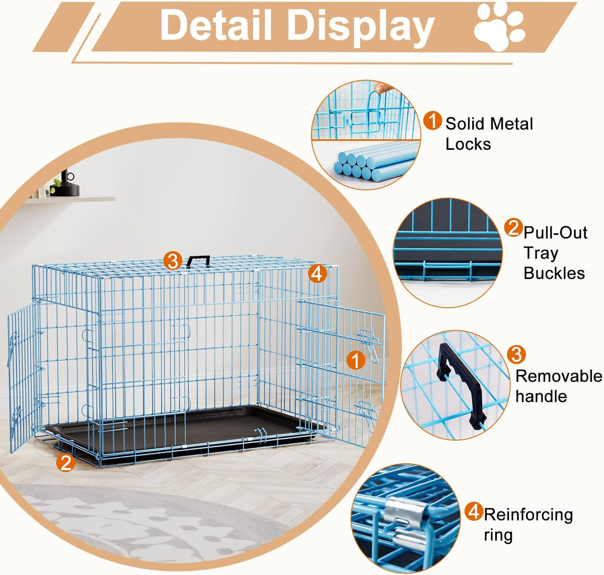 48" Foldable Metal Dog Crate | Dark Black | Cage for XL Dogs
