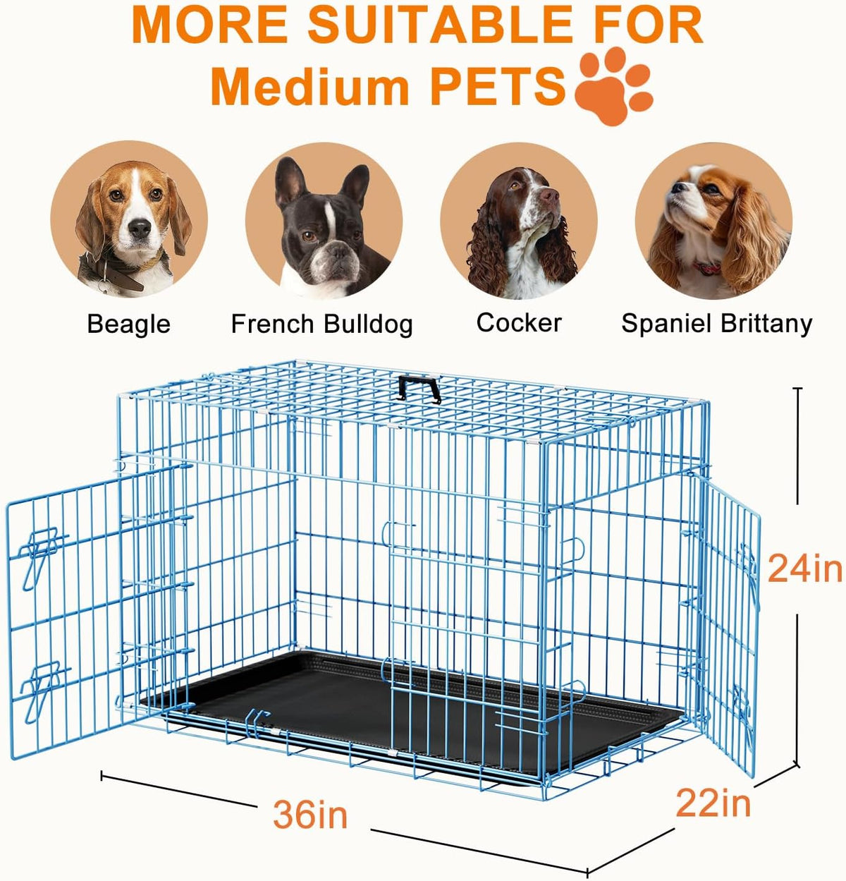 48" Foldable Metal Dog Crate | Dark Black | Cage for XL Dogs