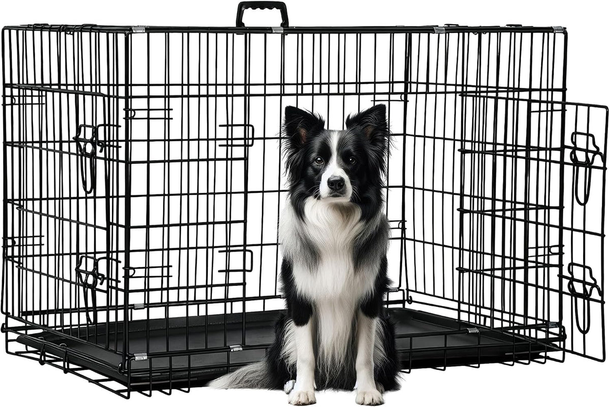 48" Foldable Metal Dog Crate | Dark Black | Cage for XL Dogs