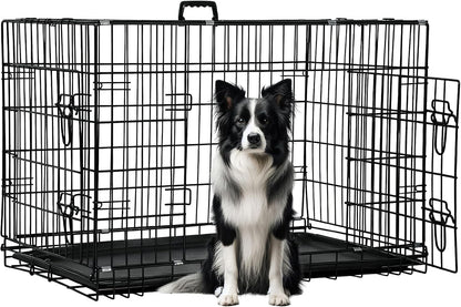 48" Foldable Metal Dog Crate | Dark Black | Cage for XL Dogs