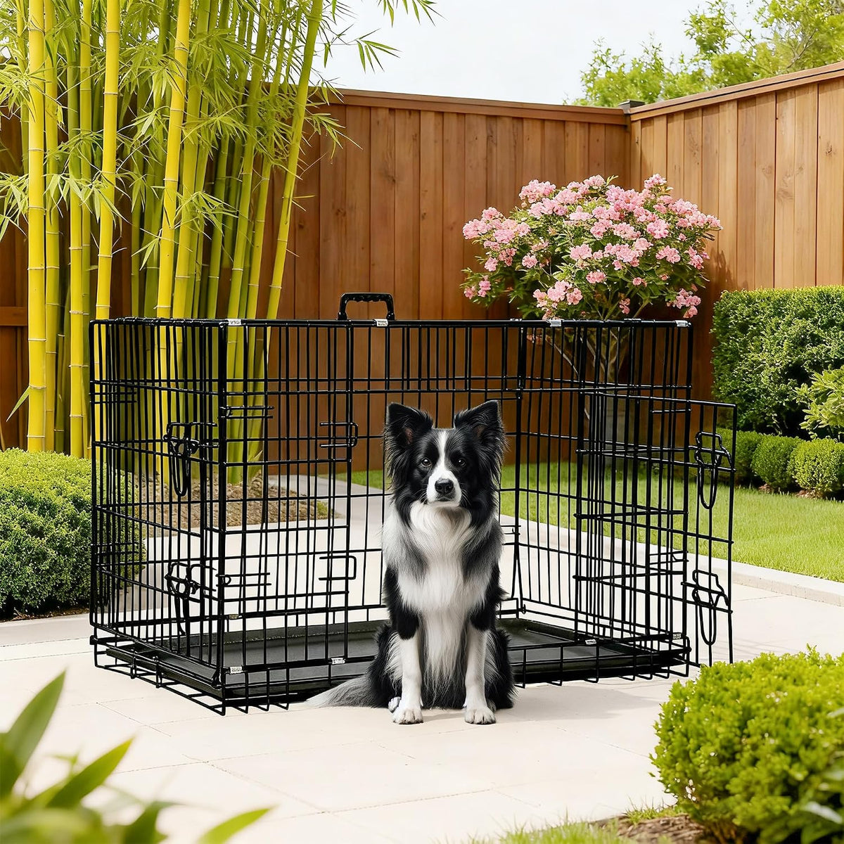 48" Foldable Metal Dog Crate | Dark Black | Cage for XL Dogs