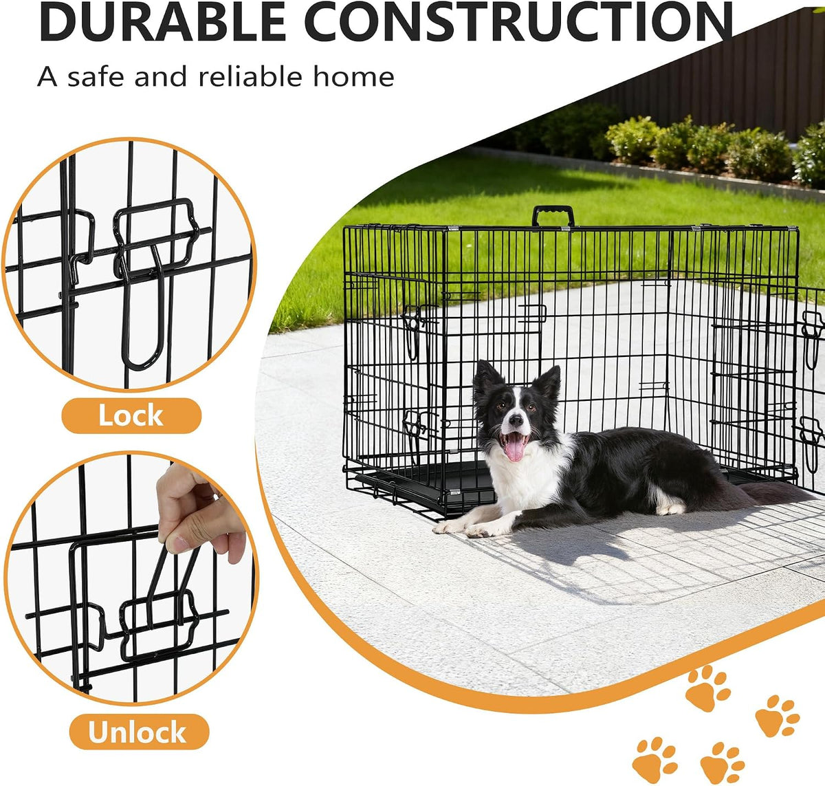 48" Foldable Metal Dog Crate | Dark Black | Cage for XL Dogs