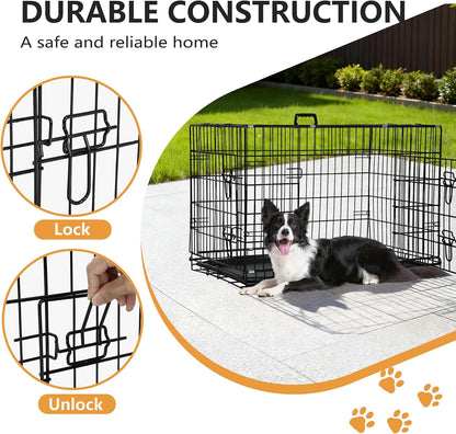 48" Foldable Metal Dog Crate | Dark Black | Cage for XL Dogs