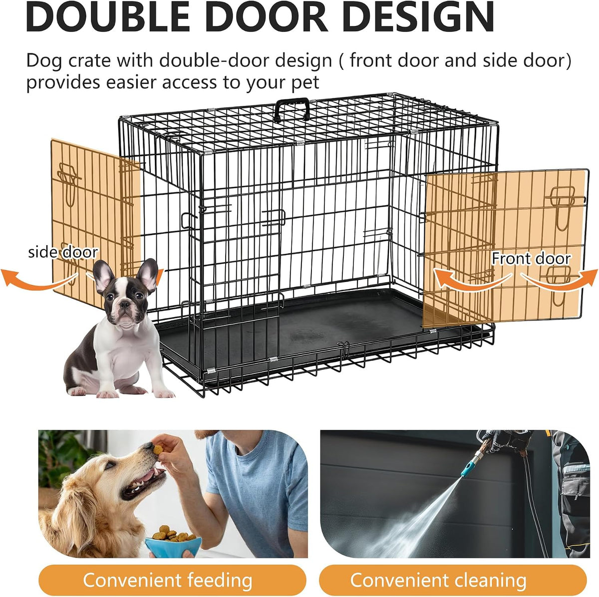 48" Foldable Metal Dog Crate | Dark Black | Cage for XL Dogs