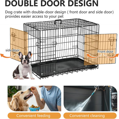 48" Foldable Metal Dog Crate | Dark Black | Cage for XL Dogs