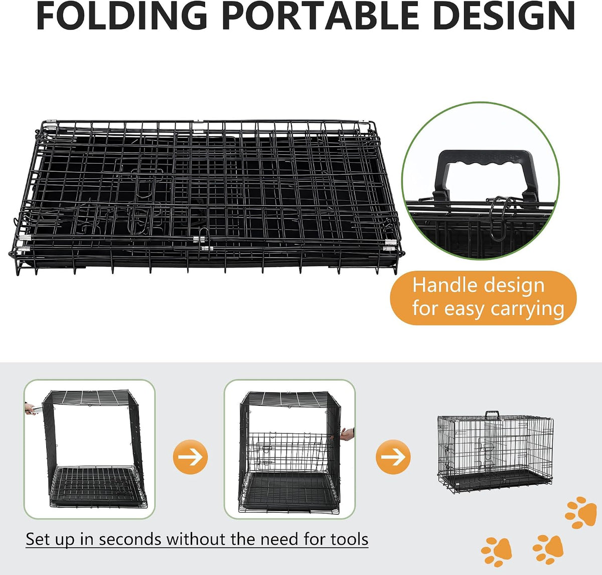 48" Foldable Metal Dog Crate | Dark Black | Cage for XL Dogs