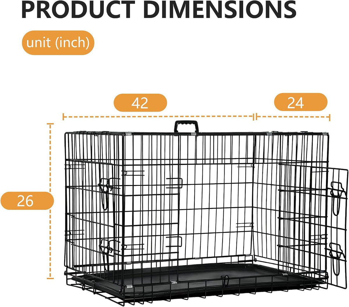 48" Foldable Metal Dog Crate | Dark Black | Cage for XL Dogs