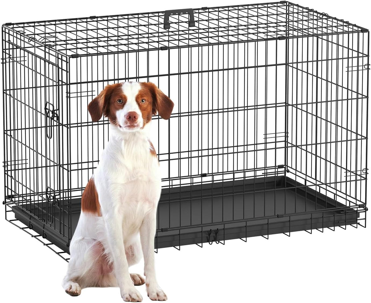 48" Foldable Metal Dog Crate | Dark Black | Cage for XL Dogs