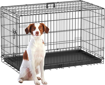 48" Foldable Metal Dog Crate | Dark Black | Cage for XL Dogs