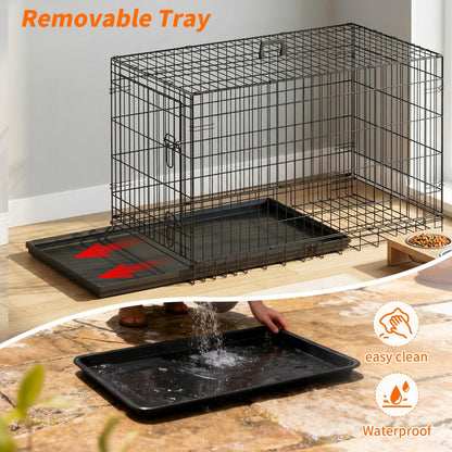 48" Foldable Metal Dog Crate | Dark Black | Cage for XL Dogs