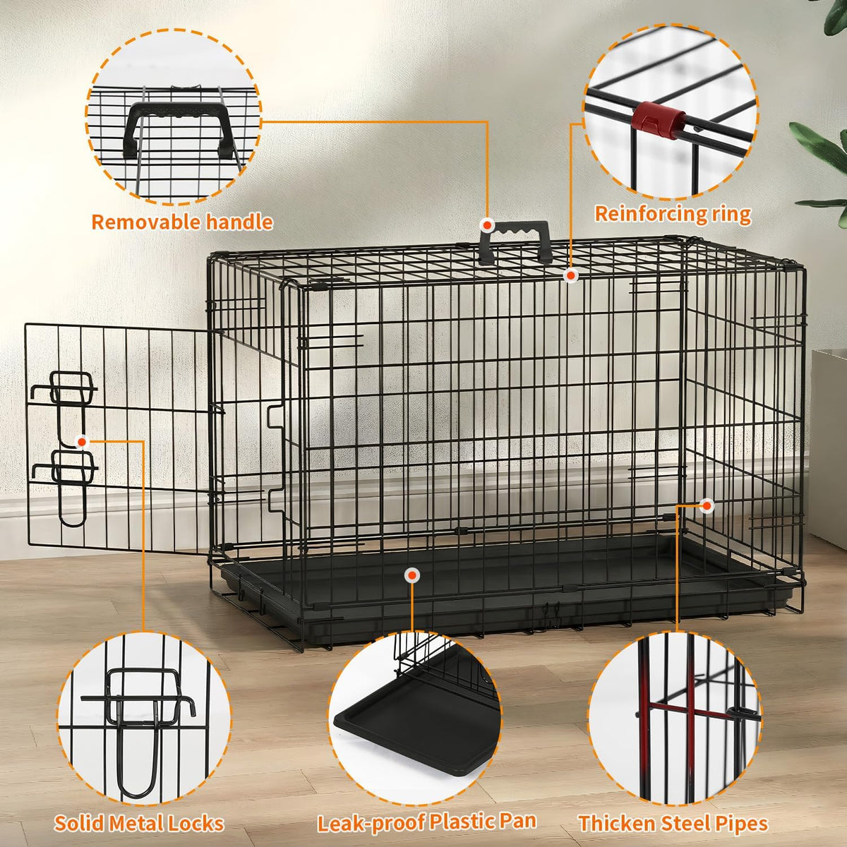 48" Foldable Metal Dog Crate | Dark Black | Cage for XL Dogs