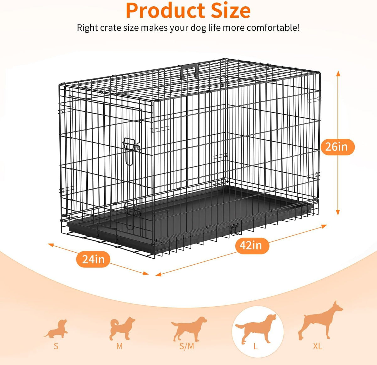 48" Foldable Metal Dog Crate | Dark Black | Cage for XL Dogs