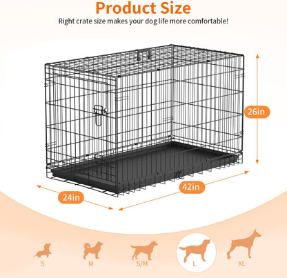48" Foldable Metal Dog Crate | Dark Black | Cage for XL Dogs