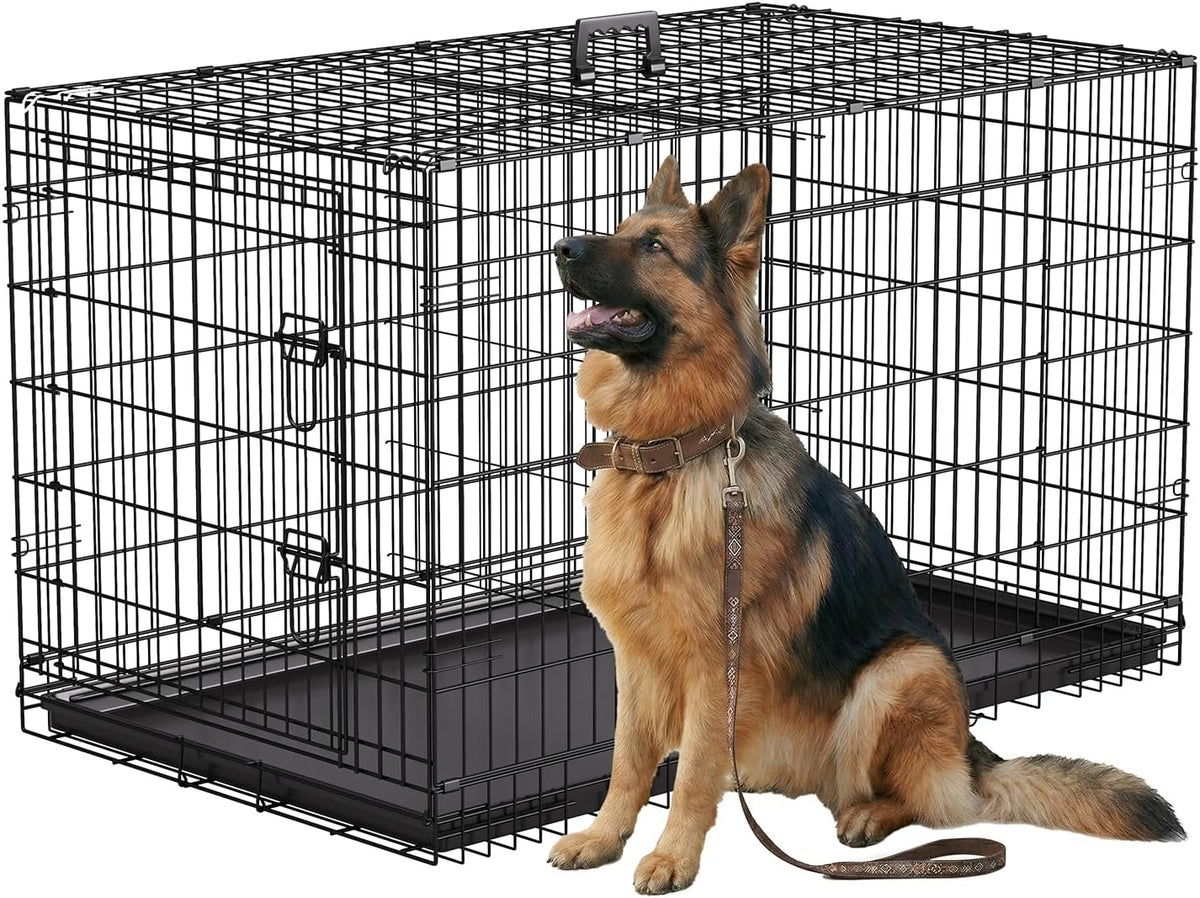 48" Foldable Metal Dog Crate | Dark Black | Cage for XL Dogs
