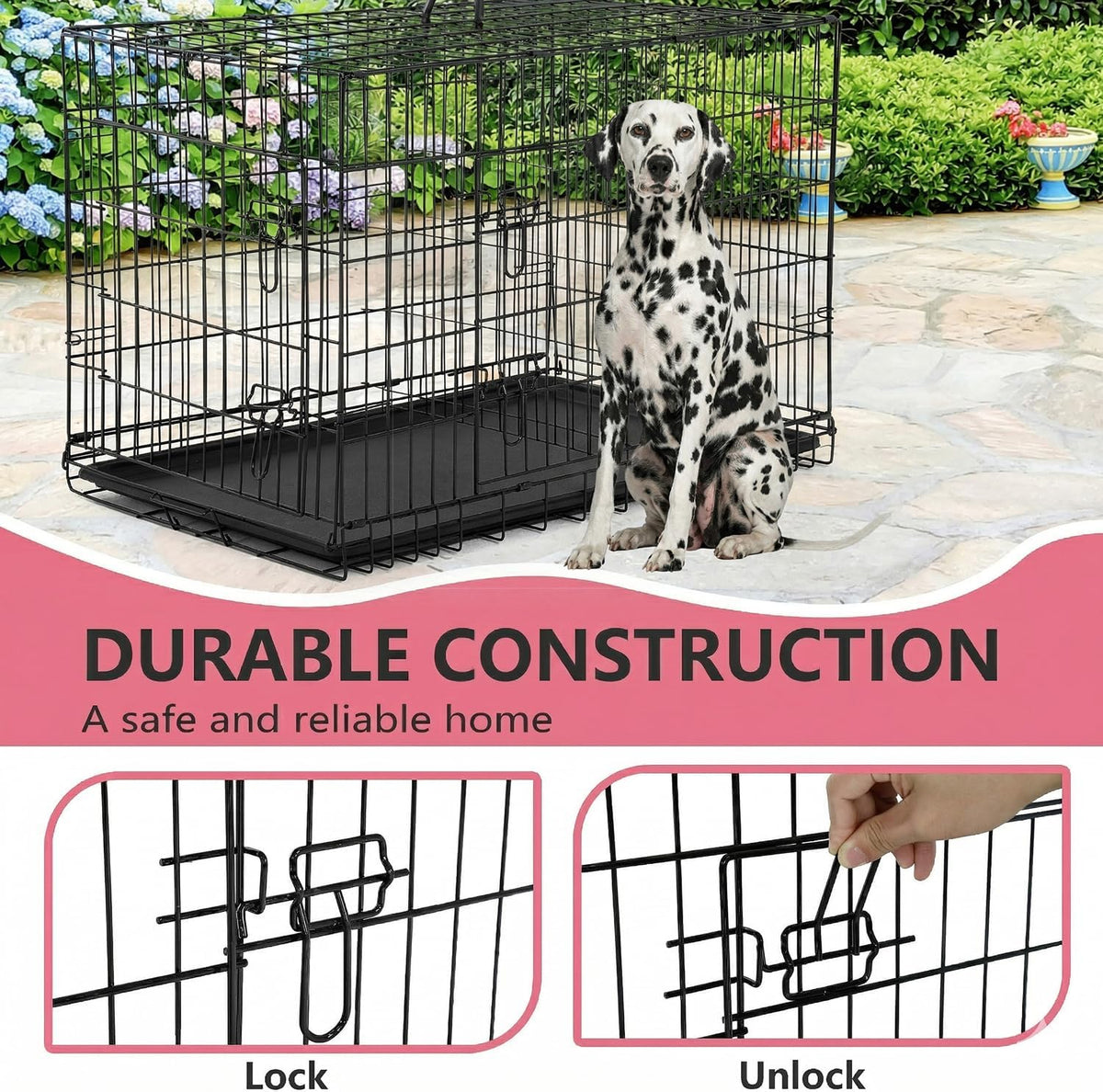 48" Foldable Metal Dog Crate | Dark Black | Cage for XL Dogs