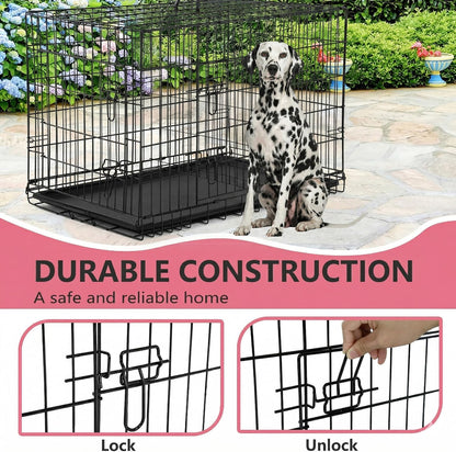 48" Foldable Metal Dog Crate | Dark Black | Cage for XL Dogs