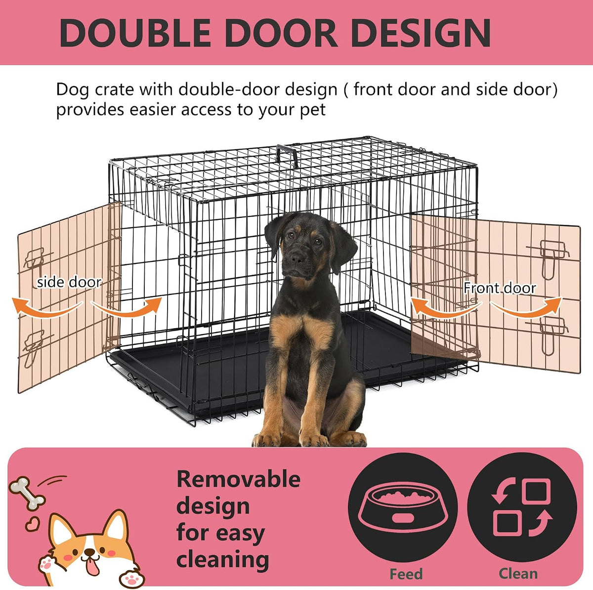 48" Foldable Metal Dog Crate | Dark Black | Cage for XL Dogs