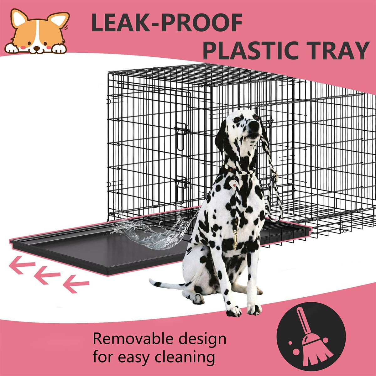 48" Foldable Metal Dog Crate | Dark Black | Cage for XL Dogs