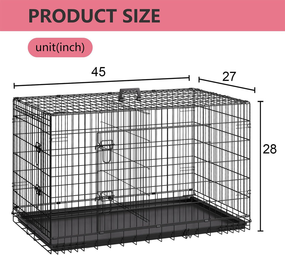 48" Foldable Metal Dog Crate | Dark Black | Cage for XL Dogs