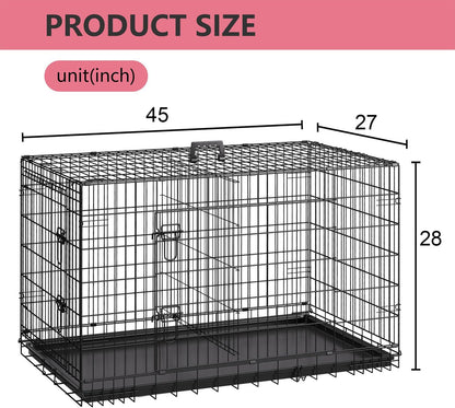 48" Foldable Metal Dog Crate | Dark Black | Cage for XL Dogs