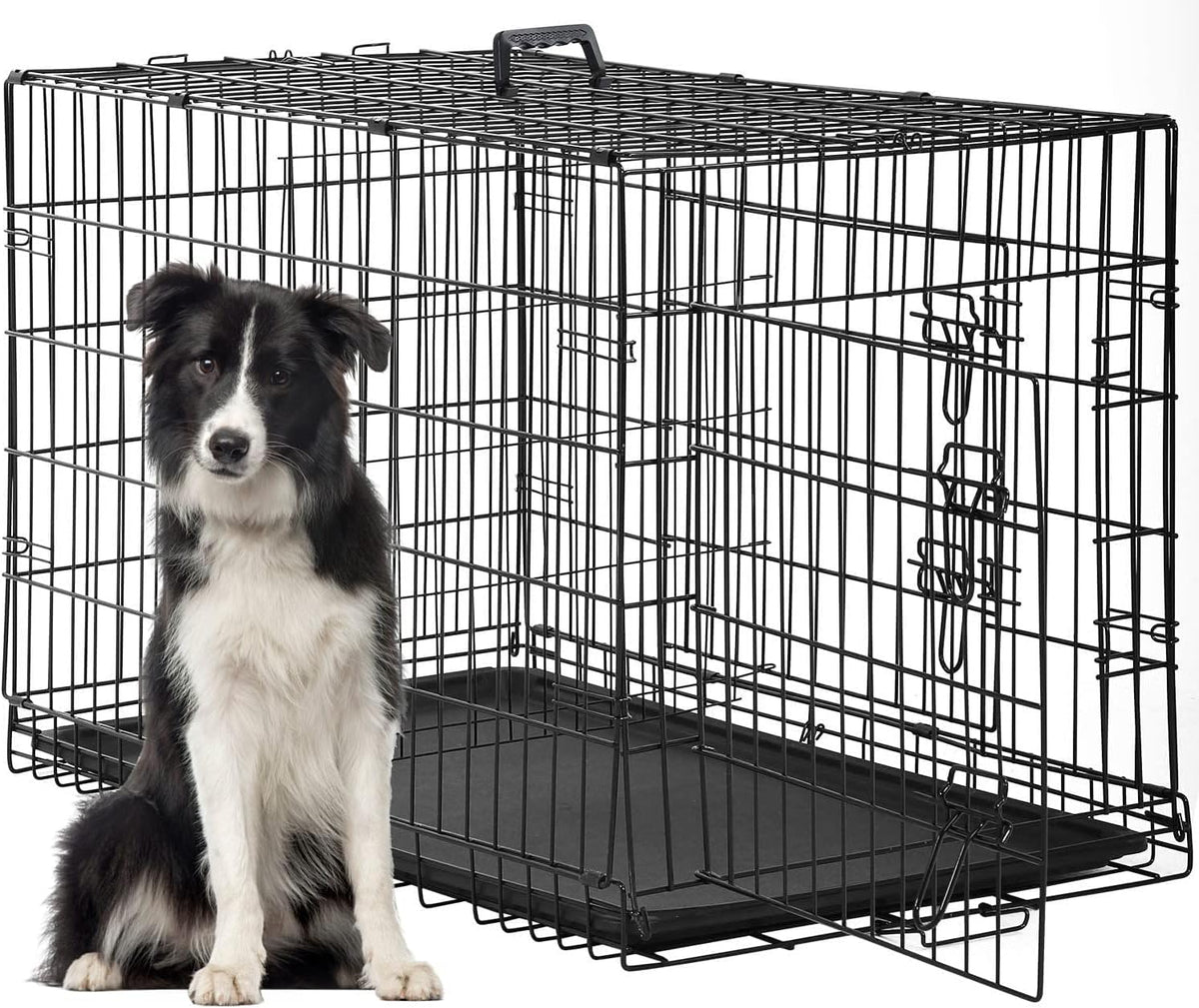 48" Foldable Metal Dog Crate | Dark Black | Cage for XL Dogs