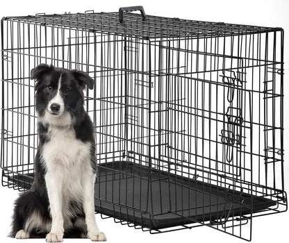 48" Foldable Metal Dog Crate | Dark Black | Cage for XL Dogs