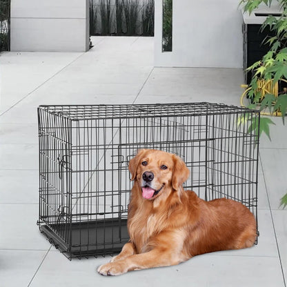 48" Foldable Metal Dog Crate | Dark Black | Cage for XL Dogs