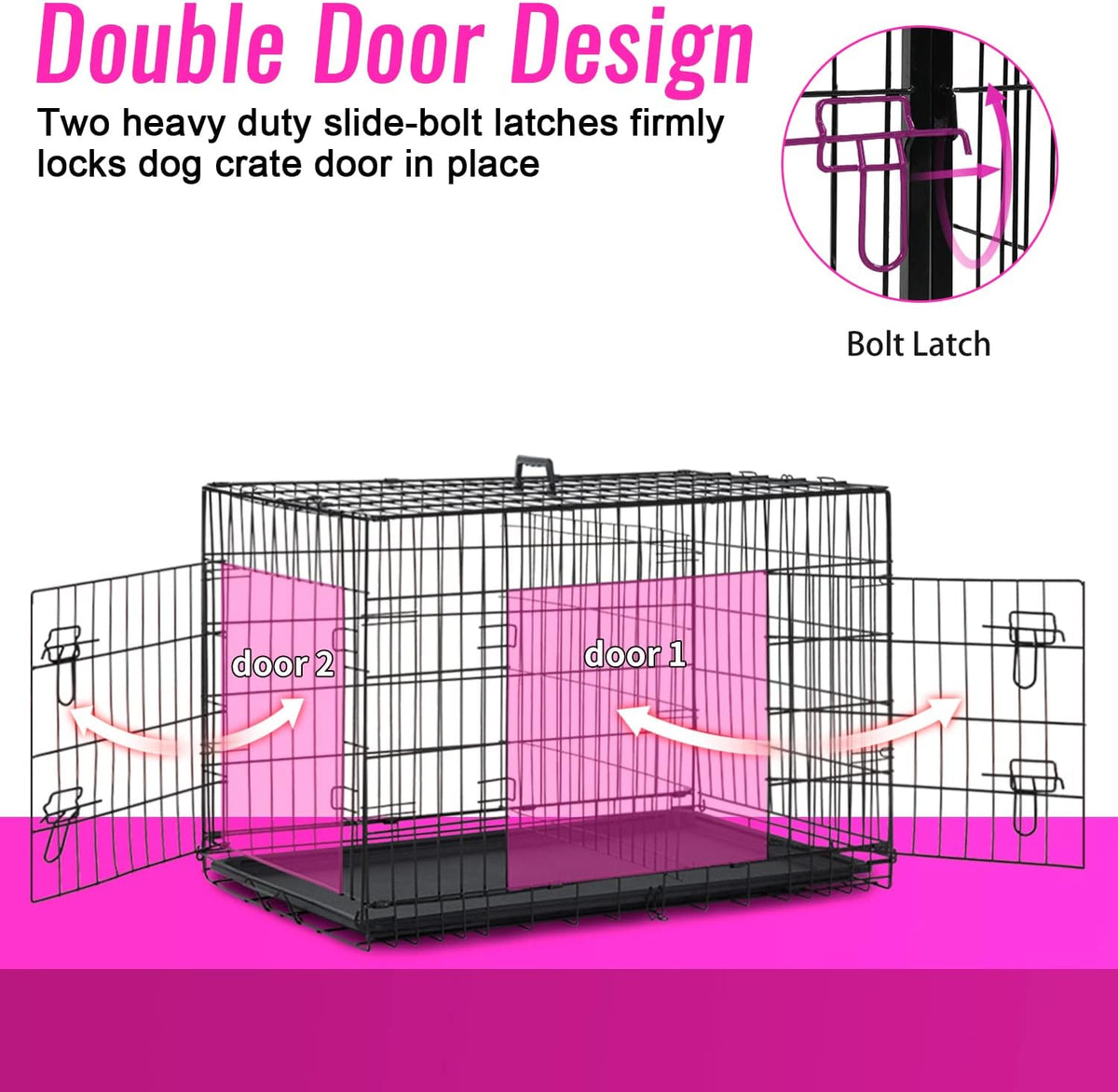 48" Foldable Metal Dog Crate | Dark Black | Cage for XL Dogs