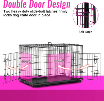 48" Foldable Metal Dog Crate | Dark Black | Cage for XL Dogs