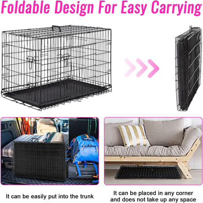 48" Foldable Metal Dog Crate | Dark Black | Cage for XL Dogs