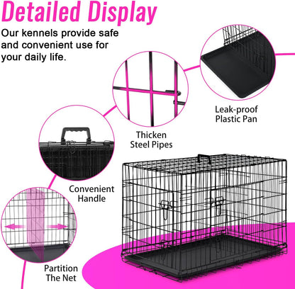 48" Foldable Metal Dog Crate | Dark Black | Cage for XL Dogs