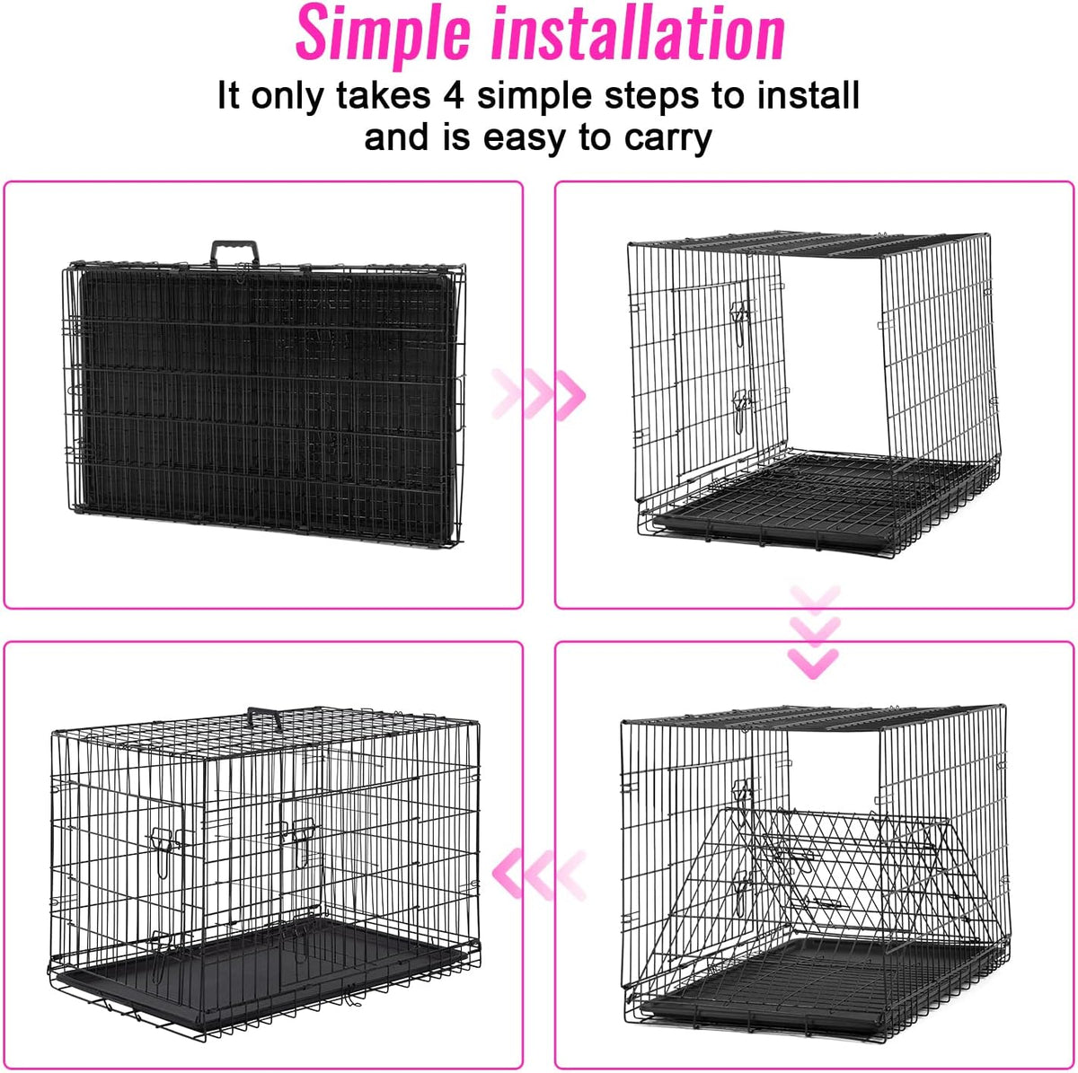 48" Foldable Metal Dog Crate | Dark Black | Cage for XL Dogs