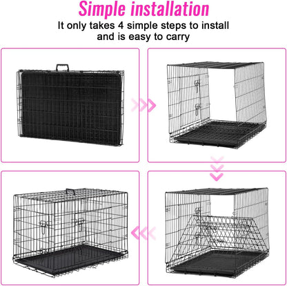 48" Foldable Metal Dog Crate | Dark Black | Cage for XL Dogs