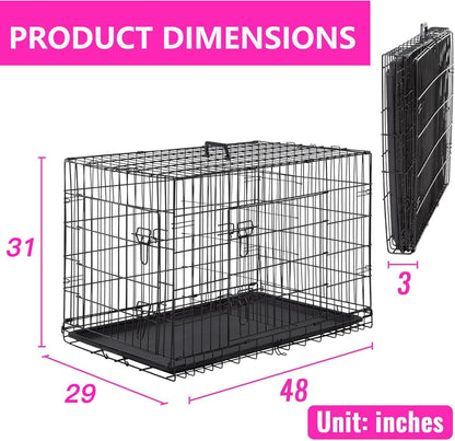 48" Foldable Metal Dog Crate | Dark Black | Cage for XL Dogs