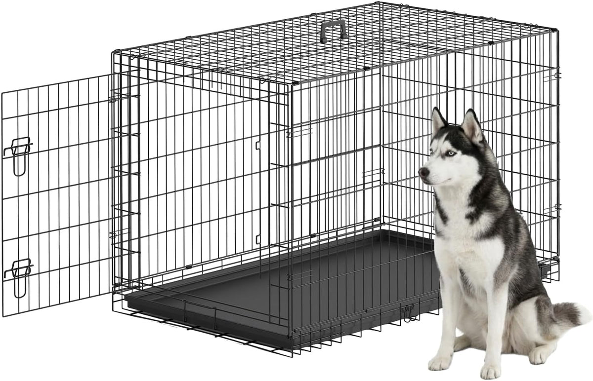 48" Foldable Metal Dog Crate | Dark Black | Cage for XL Dogs